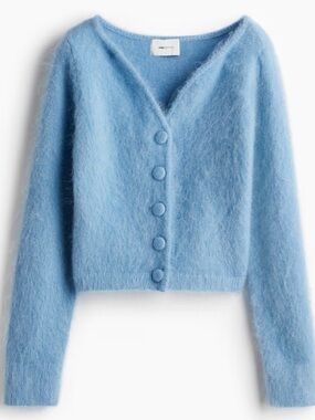 H&M Light Blue Fuzzy V-Neck Button Cardigan